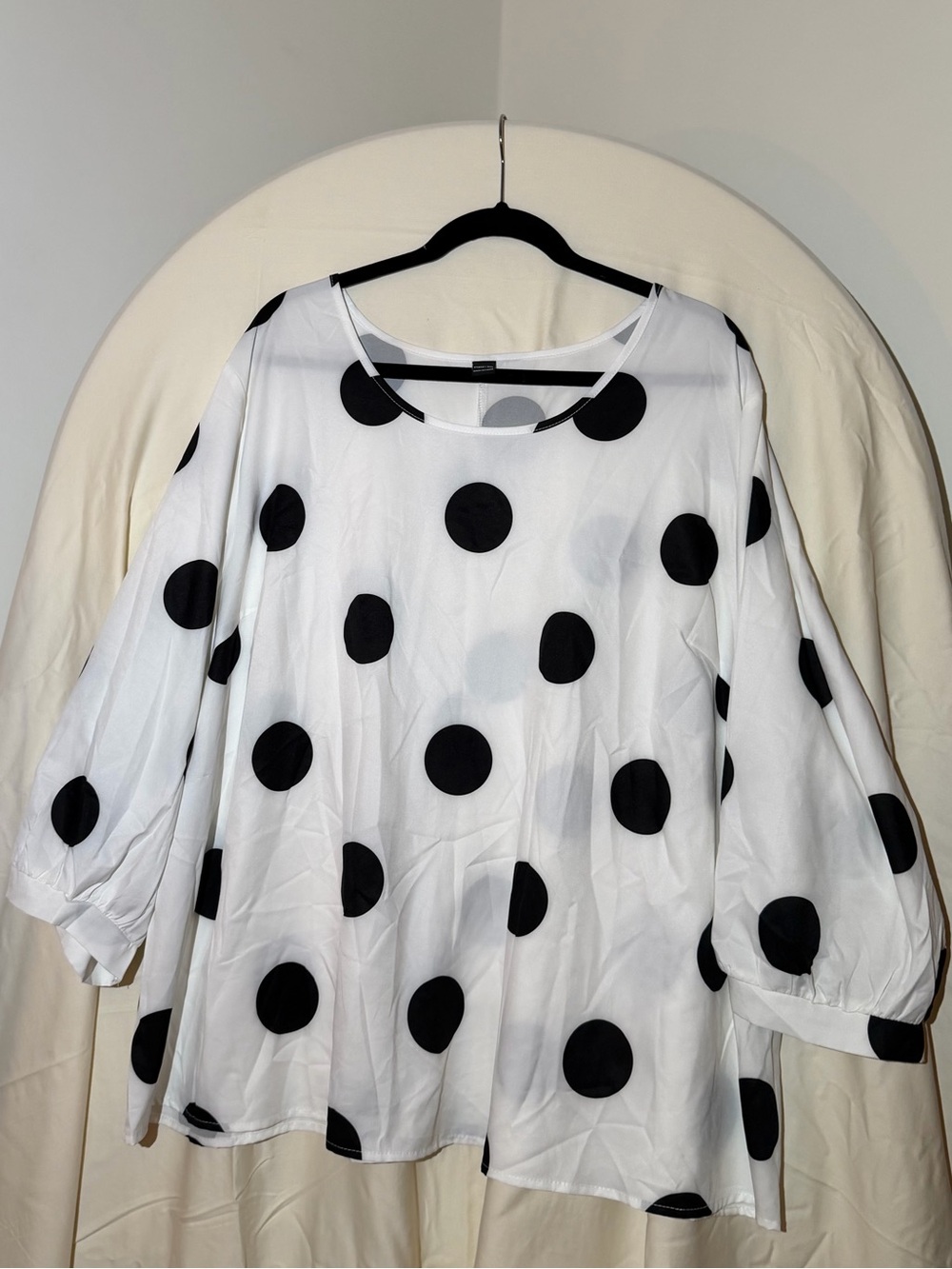 SHEIN White Tunic Blouse with Black Polka Dots